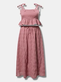 Textured Cotton Peplum Top Skirt Set