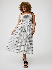 Tea-Length Smocked Bodice Dress