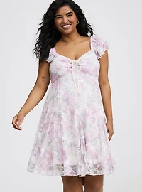 Mini Stretch Lace Godet Dress