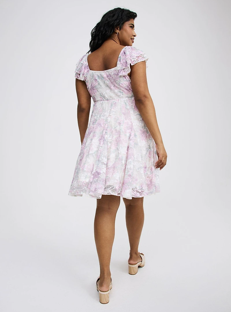 Mini Stretch Lace Godet Dress