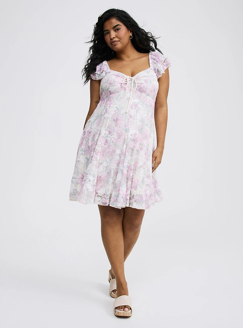 Mini Stretch Lace Godet Dress