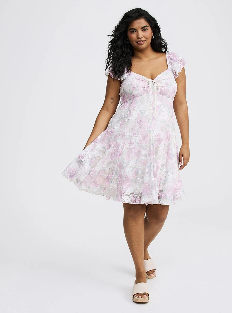 Mini Stretch Lace Godet Dress