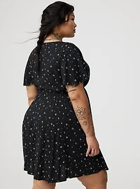 Mini Flutter-Sleeve Surplice Dress