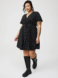 Mini Flutter-Sleeve Surplice Dress