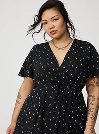 Mini Flutter-Sleeve Surplice Dress