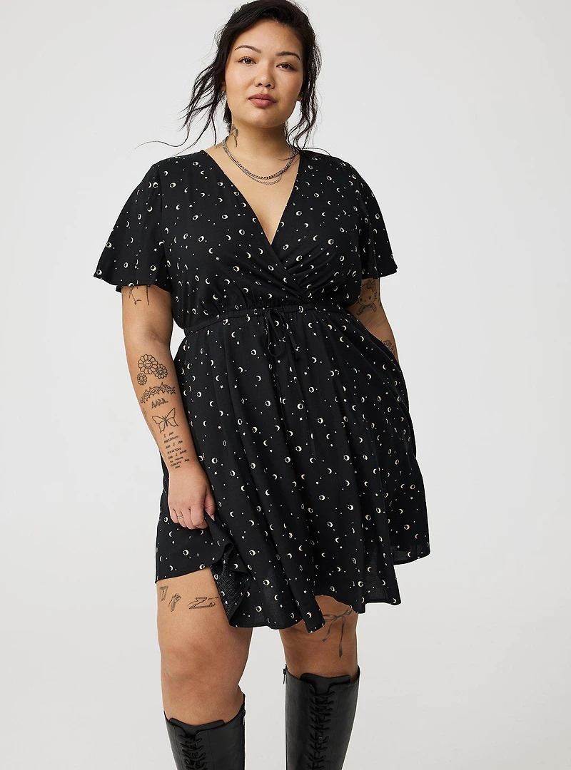 Mini Flutter-Sleeve Surplice Dress