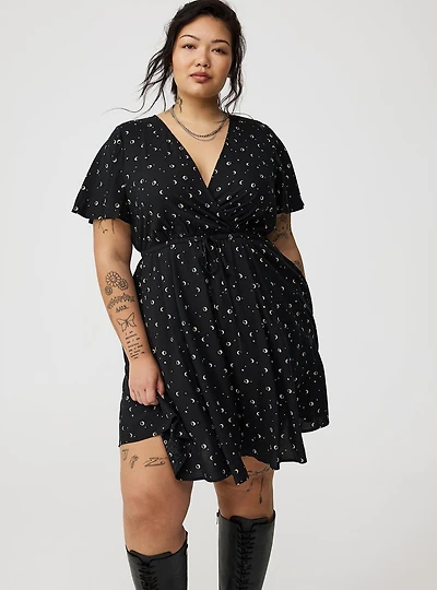 Mini Flutter-Sleeve Surplice Dress