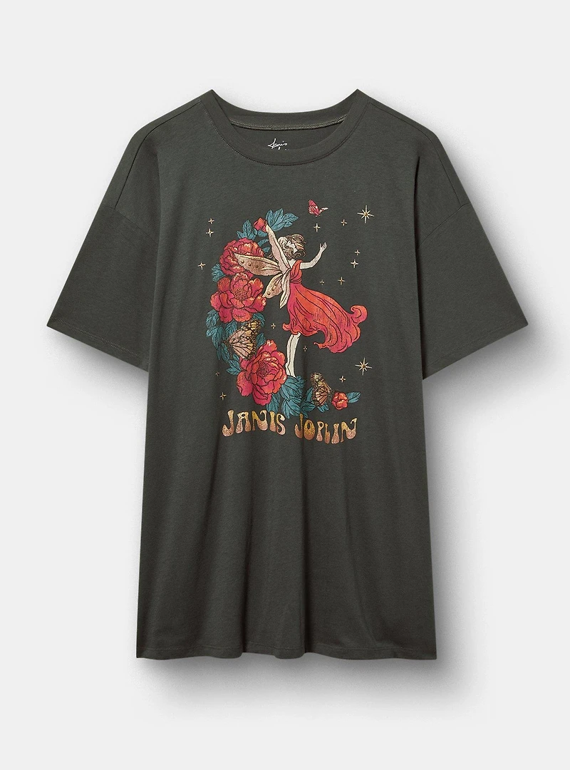 Janis Joplin Oversized Cotton Crew Tunic Tee