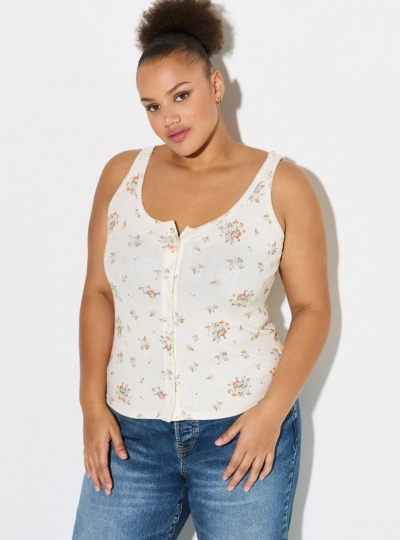 LoveSick Pointelle Button Tank