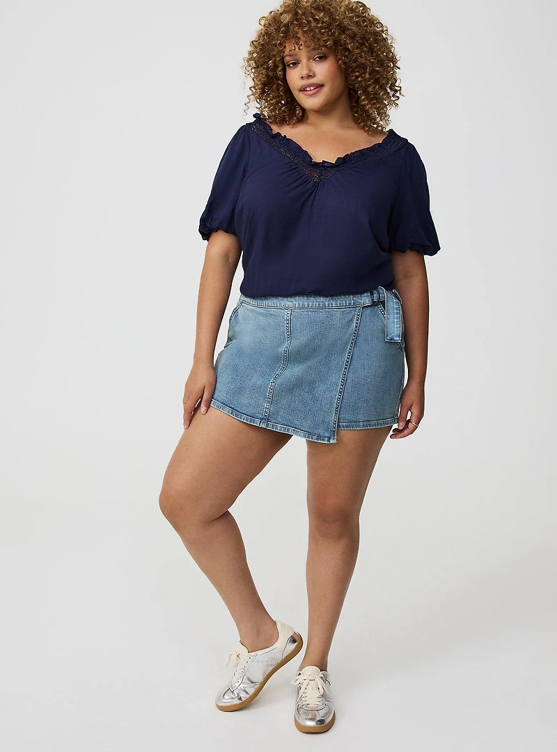 Crosshatch Dobby Lace-Trim Top