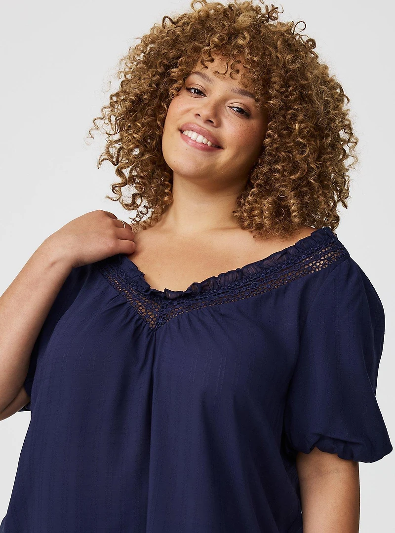 Crosshatch Dobby Lace-Trim Top