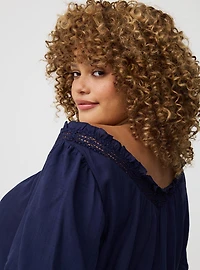 Crosshatch Dobby Lace-Trim Top