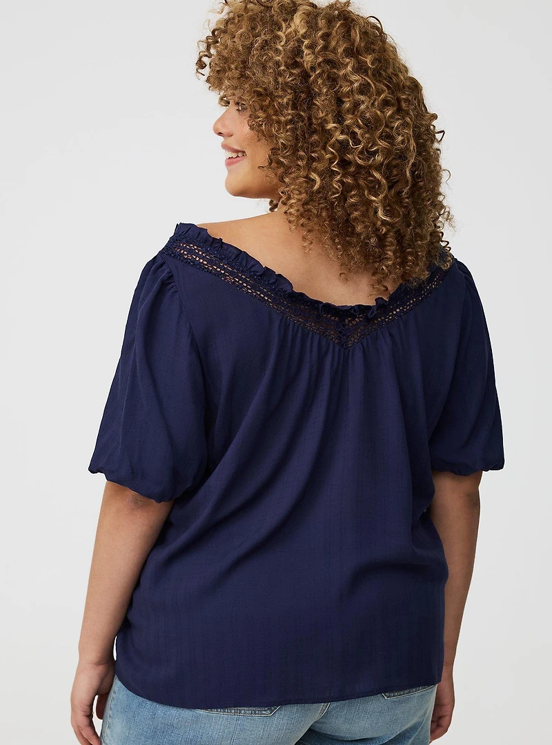Crosshatch Dobby Lace-Trim Top