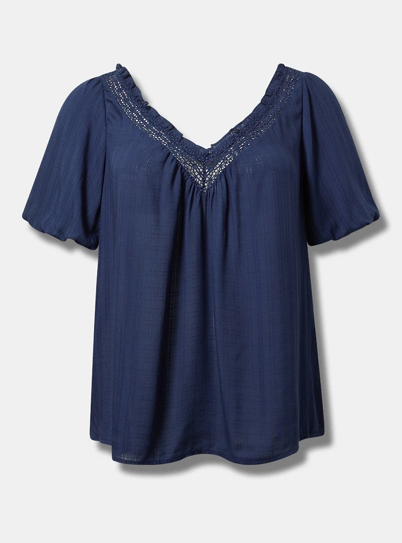 Crosshatch Dobby Lace-Trim Top
