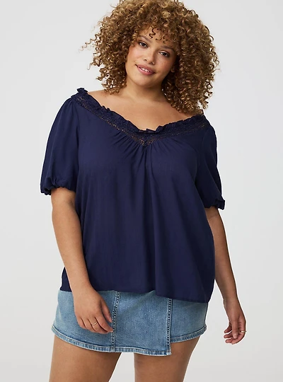 Crosshatch Dobby Lace-Trim Top