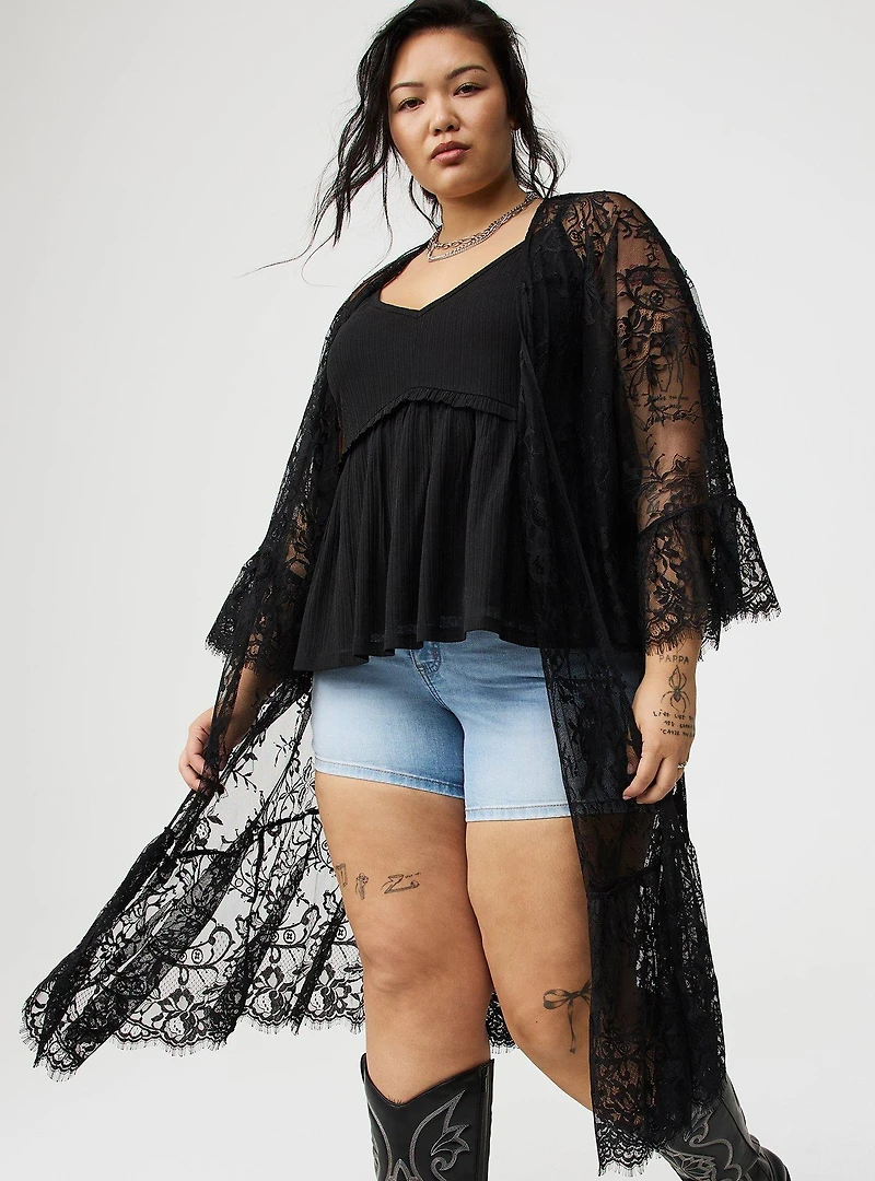 Lace Scallop-Trim Kimono