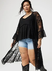 Lace Scallop-Trim Kimono