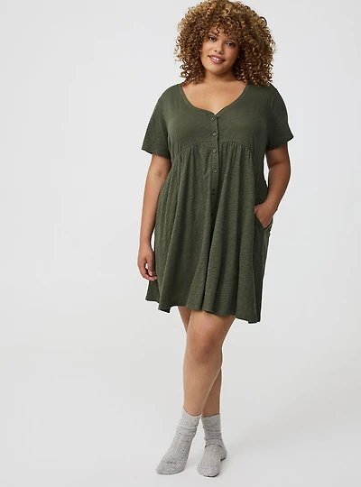 Cotton Button-Down Lounge Dress