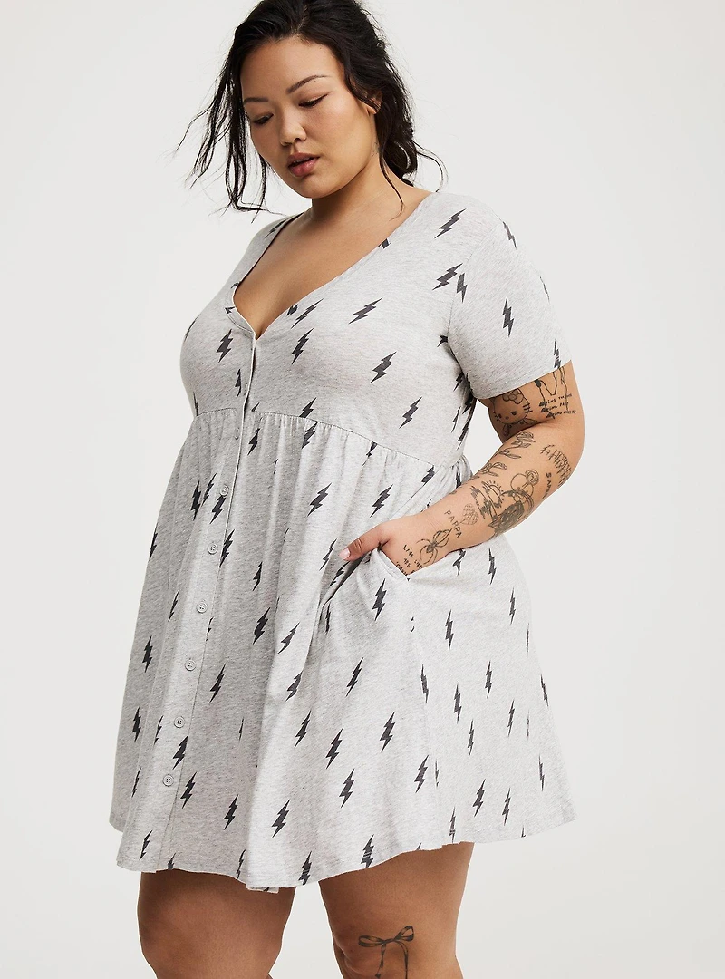 Cotton Button-Down Lounge Dress