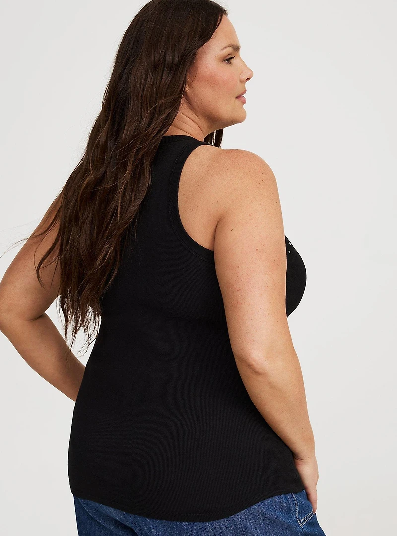 Embellished Rib High-Neck Tank
