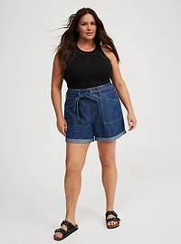 Embellished Rib High-Neck Tank