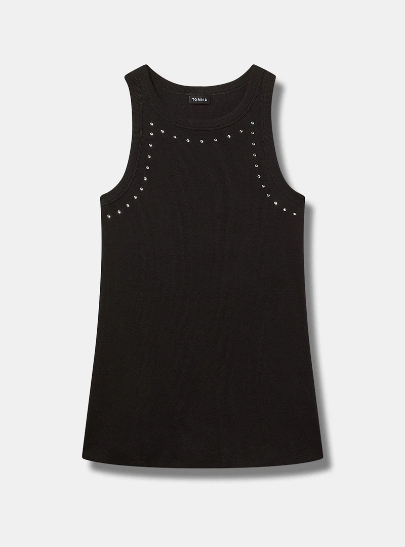 Embellished Rib High-Neck Tank