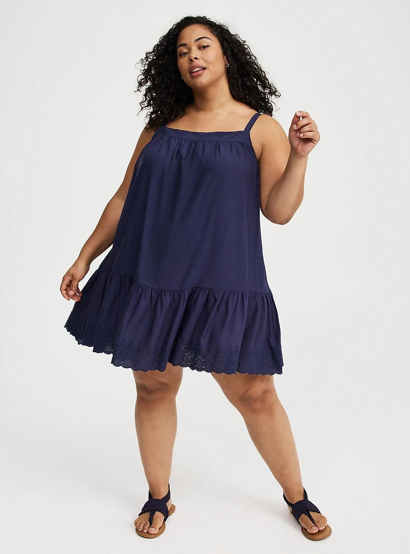 Mini Drop-Waist Scallop-Hem Dress