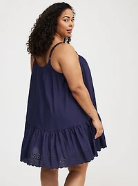 Mini Drop-Waist Scallop-Hem Dress