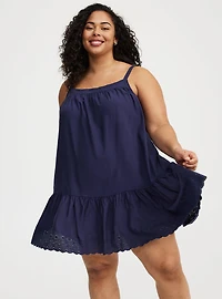 Mini Drop-Waist Scallop-Hem Dress
