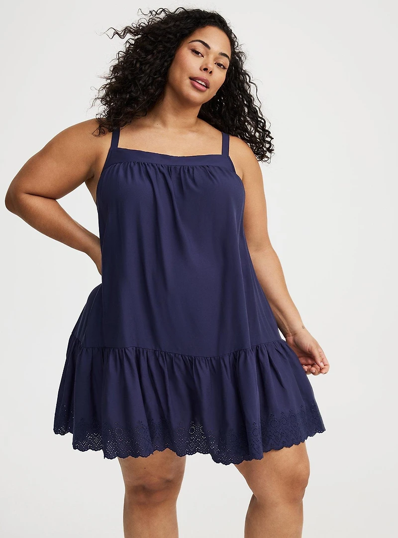 Mini Drop-Waist Scallop-Hem Dress