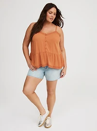 Crinkle Gauze Lace-Trim Tiered Cami