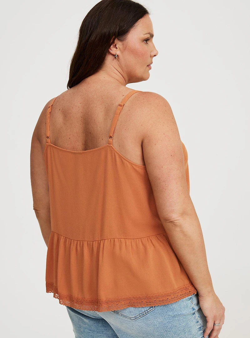 Crinkle Gauze Lace-Trim Tiered Cami