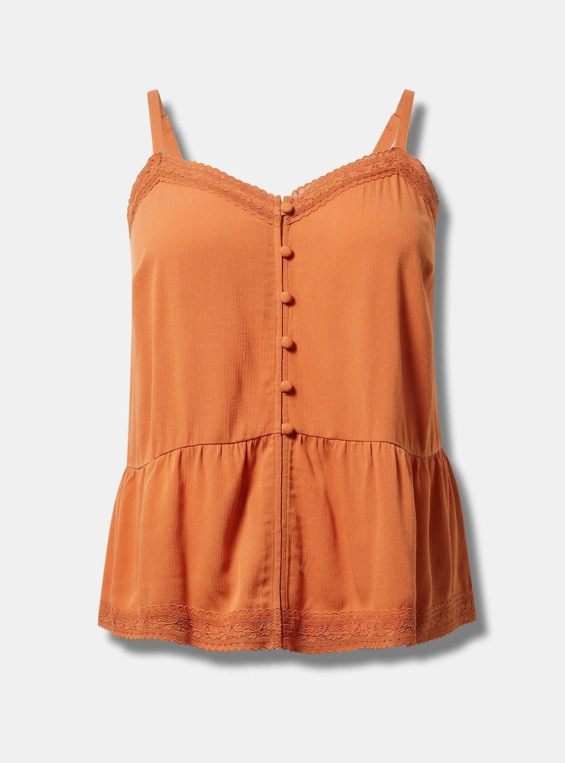 Crinkle Gauze Lace-Trim Tiered Cami