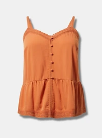 Crinkle Gauze Lace-Trim Tiered Cami