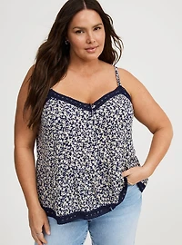 Crinkle Gauze Lace-Trim Tiered Cami