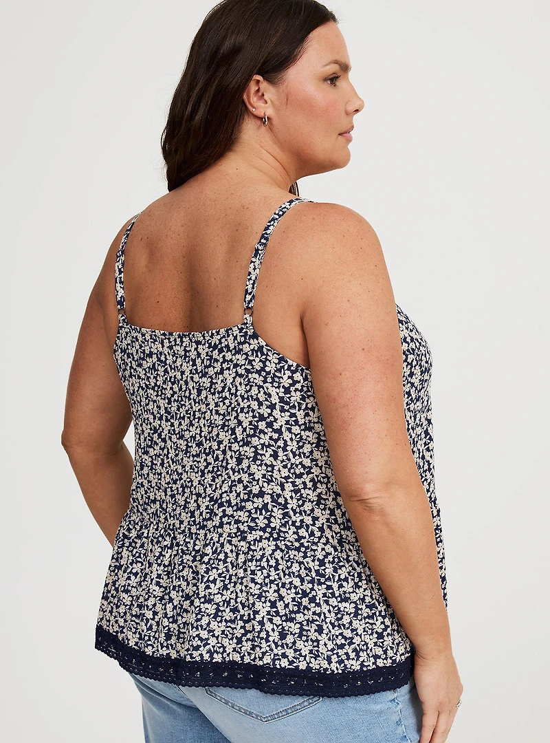 Crinkle Gauze Lace-Trim Tiered Cami