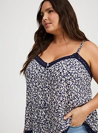 Crinkle Gauze Lace-Trim Tiered Cami
