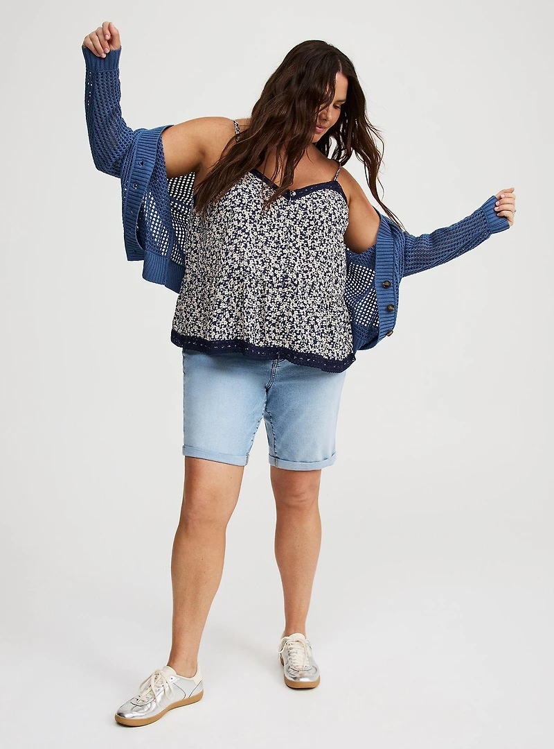 Crinkle Gauze Lace-Trim Tiered Cami