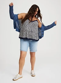 Crinkle Gauze Lace-Trim Tiered Cami