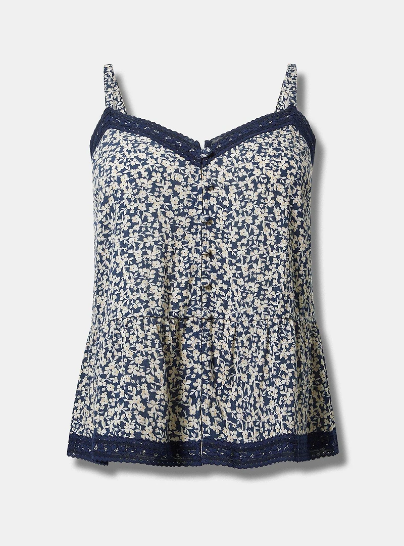 Crinkle Gauze Lace-Trim Tiered Cami
