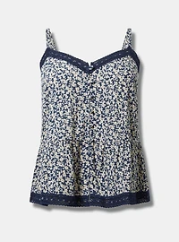 Crinkle Gauze Lace-Trim Tiered Cami