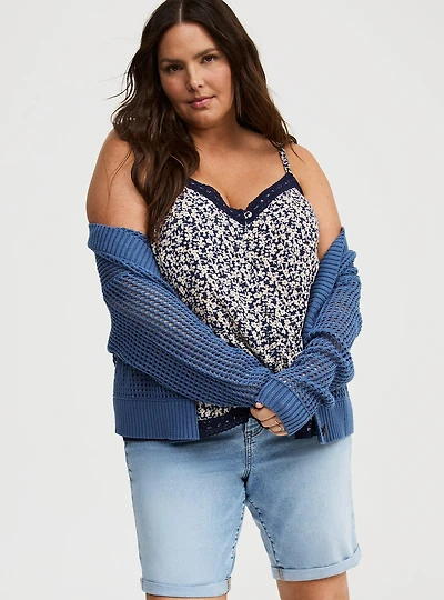 Crinkle Gauze Lace-Trim Tiered Cami