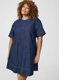 Mini Crew-Neck Denim Dress