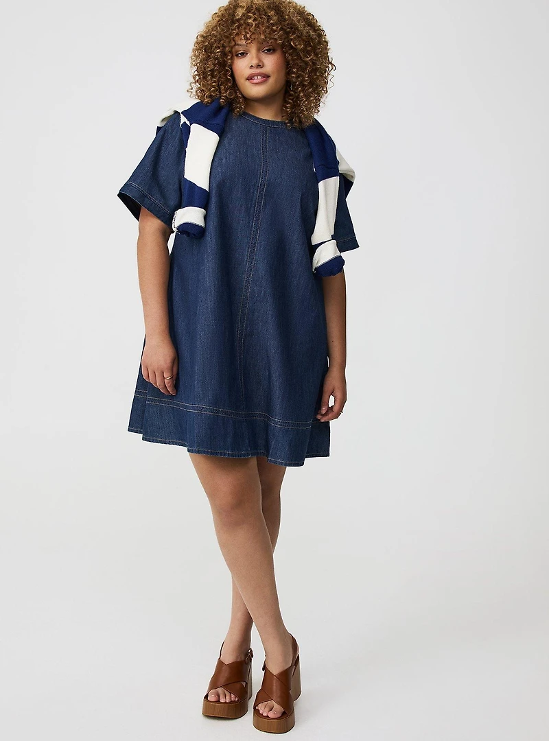 Mini Crew-Neck Denim Dress