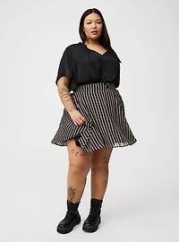 Satin Tie-Front Ruffle-Neck Blouse