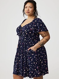 Mini Flutter-Sleeve Tie-Front Dress