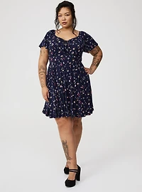 Mini Flutter-Sleeve Tie-Front Dress