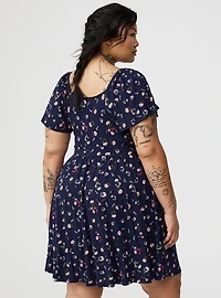 Mini Flutter-Sleeve Tie-Front Dress