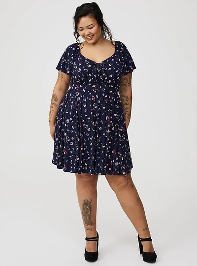 Mini Flutter-Sleeve Tie-Front Dress