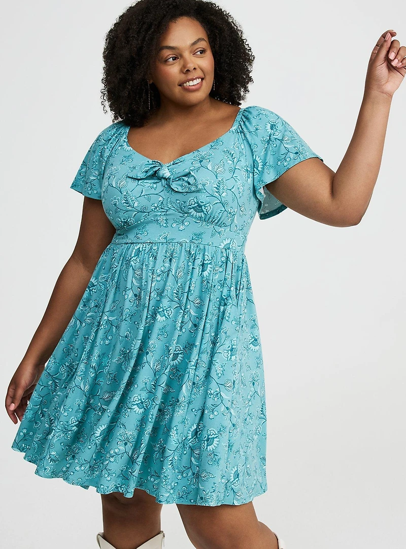 Mini Flutter-Sleeve Tie-Front Dress